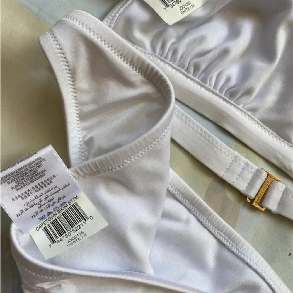BcbgMaxAzria 2 Piece Swim Bikini Sz mix top Medium bottom Small White Gold Metal